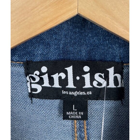 Girlish flare denim zip up jumpsuit high waist 90s Y2K sz L - Picture 2 of 10